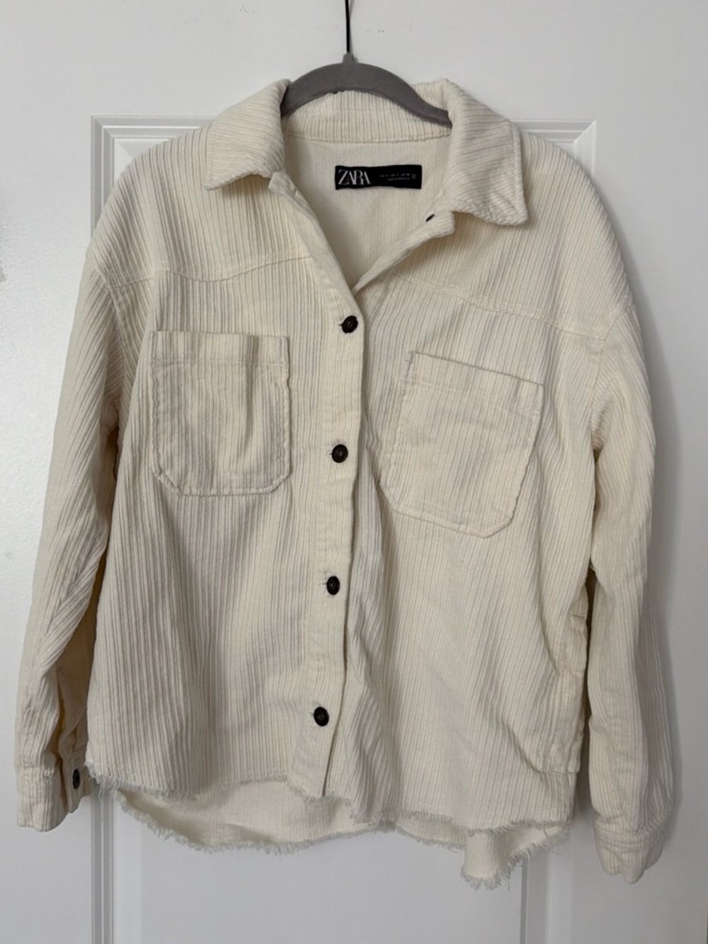 Zara Cream Corduroy Button-Down Shirt Jacket